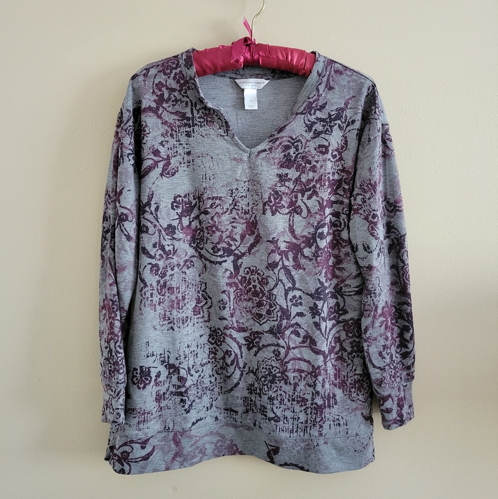 DONATING Christopher & Banks | Purple Gray V-neck Sweater Blouse Petite